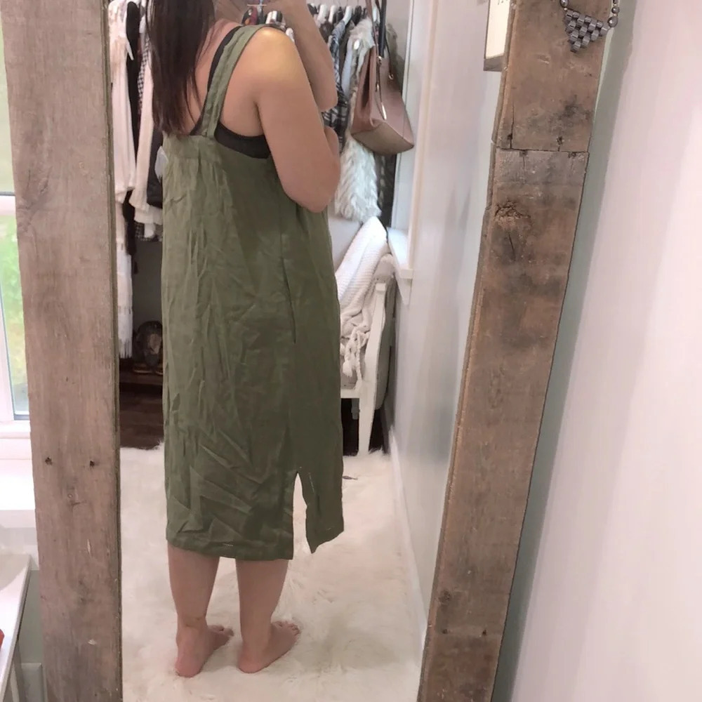𝅺Woman Within 14W olive green linen bend maxi dress - Picture 4 of 9